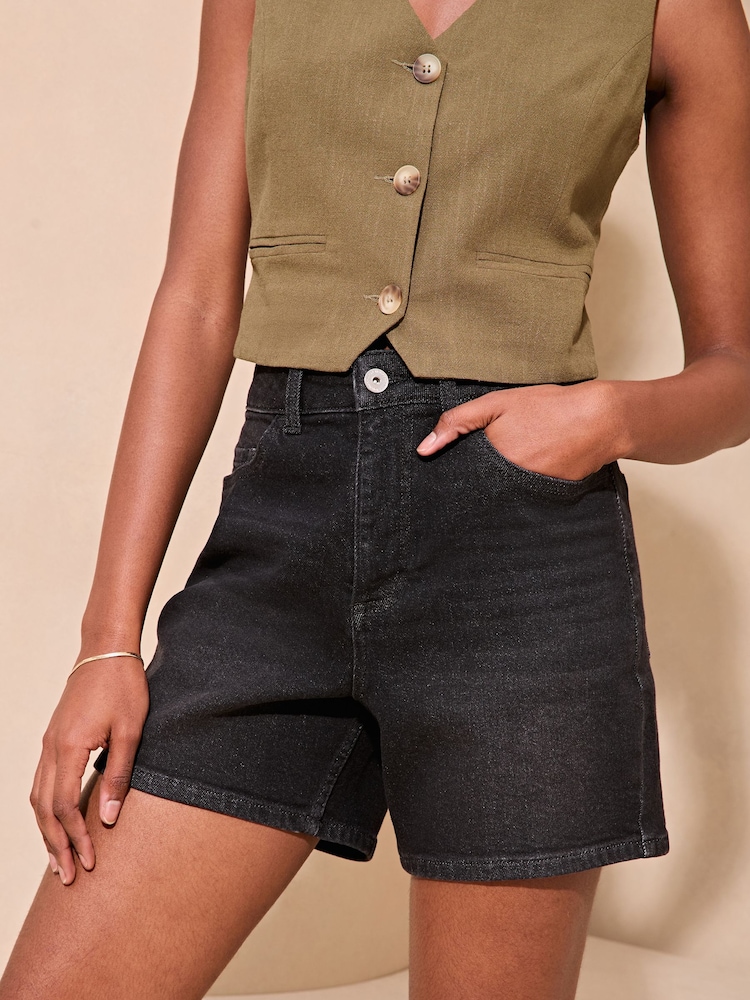 Lipsy Black Denim Mom Shortss - Image 1 of 4