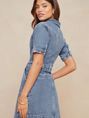 Lipsy Blue Petite Denim Short Sleeve Mini Shirt Dress - Image 2 of 4