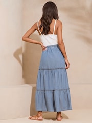 Lipsy Navy Blue Tiered Lightweight Chambray Denim Maxi Skirt - Image 2 of 4