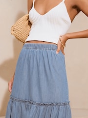 Lipsy Navy Blue Tiered Lightweight Chambray Denim Maxi Skirt - Image 4 of 4