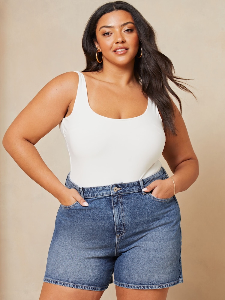 Lipsy Blue Curve Denim Mom Shortss - Image 1 of 4 Lipsy Blue Curve Denim Mom Shortss - Image 1 of 4