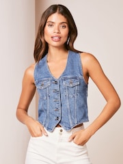 Lipsy Blue Denim Button Through Waistcoat - Image 1 of 3