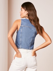 Lipsy Blue Denim Button Through Waistcoat - Image 2 of 3
