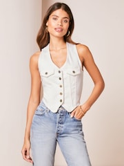 Lipsy White Denim Button Through Waistcoat - Image 1 of 4