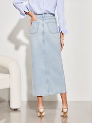 Lipsy Bleach Denim Blue Denim High Rise Split Front Maxi Skirt - Image 2 of 4