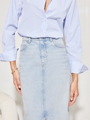 Lipsy Bleach Denim Blue Denim High Rise Split Front Maxi Skirt - Image 4 of 4