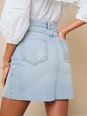 Lipsy Light Wash Navy Blue Denim High Waist Mini Skirt - Image 2 of 4