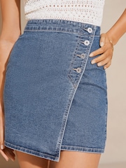 Lipsy Mid Wash Blue Denim Asymmetric Button Mini Skirt - Image 4 of 4