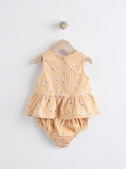 Beige Floral Baby Peplum 100% Cotton Vest and Bloomer Shorts Set 2 Piece - Image 3 of 8