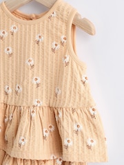 Beige Floral Baby Peplum 100% Cotton Vest and Bloomer Shorts Set 2 Piece - Image 4 of 8