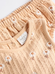 Beige Floral Baby Peplum 100% Cotton Vest and Bloomer Shorts Set 2 Piece - Image 5 of 8