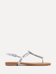 Linzi Silver Viola Flat T Bar Diamante Trim Sandals - Image 2 of 5