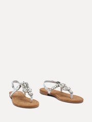 Linzi Silver Viola Flat T Bar Diamante Trim Sandals - Image 3 of 5