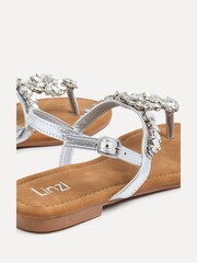 Linzi Silver Viola Flat T Bar Diamante Trim Sandals - Image 4 of 5