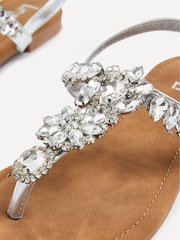 Linzi Silver Viola Flat T Bar Diamante Trim Sandals - Image 5 of 5