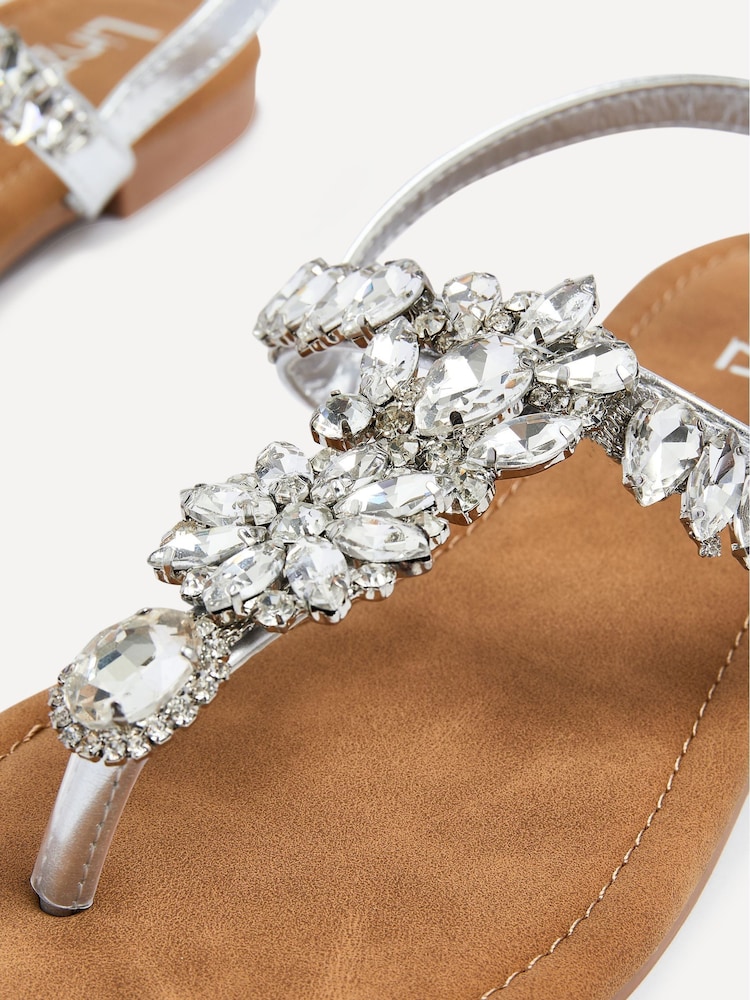 Linzi Silver Viola Flat T Bar Diamante Trim Sandals - Image 5 of 5