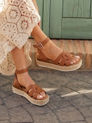 Linzi Brown Dakota Flatform Sandals With Round Interlinked Upper Design - Image 1 of 5