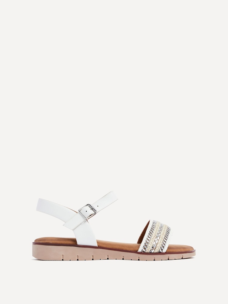Linzi White Faye Flat Sandals With Embellished Upper Detail - Image 2 of 4