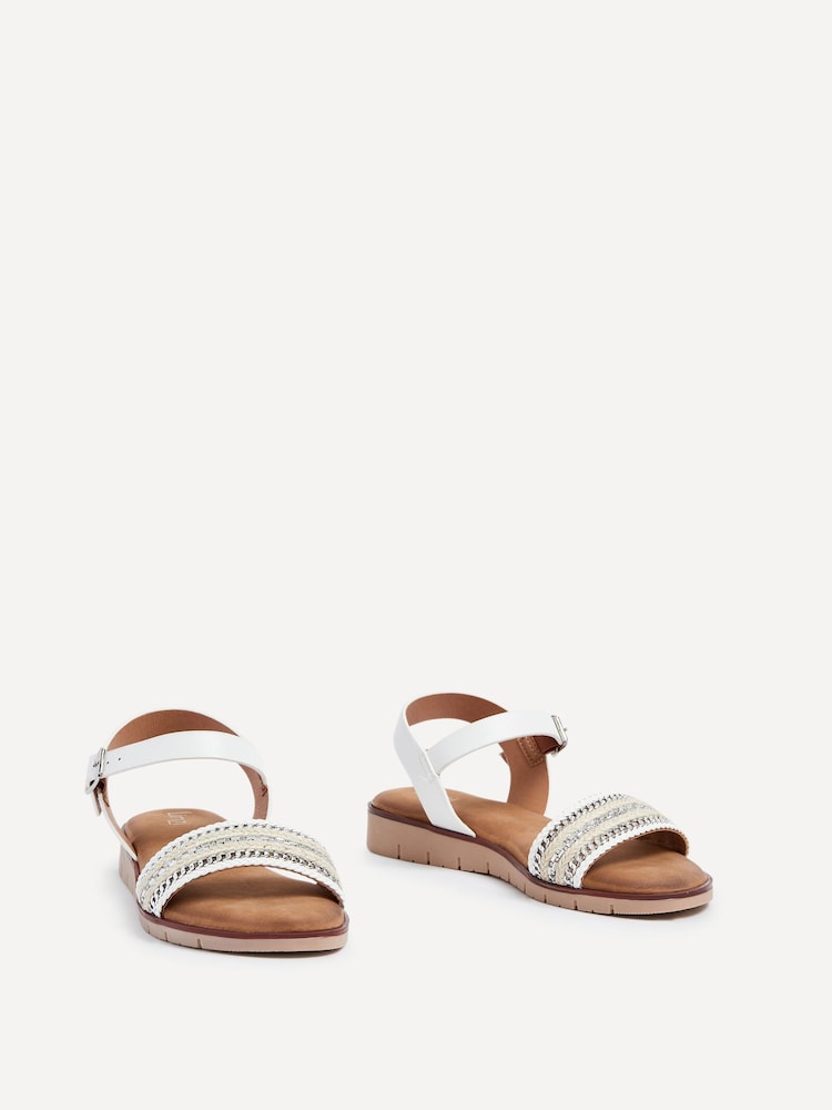 Linzi White Faye Flat Sandals With Embellished Upper Detail - Image 3 of 4