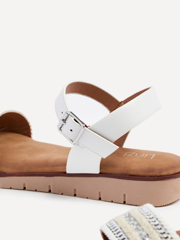 Linzi White Faye Flat Sandals With Embellished Upper Detail - Image 4 of 4