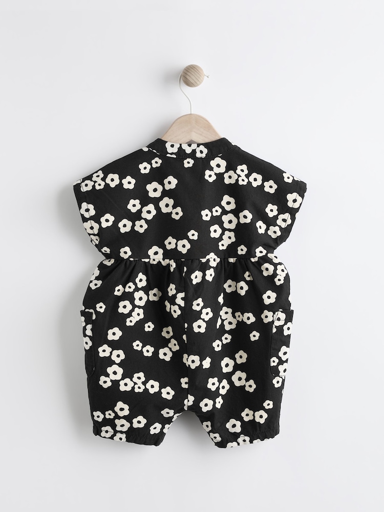 Black/White Flower Baby 100% Cotton Romper (0mths-2yrs) - Image 2 of 9