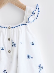 White/Blue Floral Embroidered Baby Woven Romper (0mths-2yrs) - Image 3 of 8