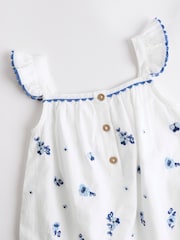 White/Blue Floral Embroidered Baby Woven Romper (0mths-2yrs) - Image 4 of 8