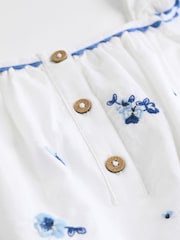 White/Blue Floral Embroidered Baby Woven Romper (0mths-2yrs) - Image 5 of 8