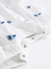 White/Blue Floral Embroidered Baby Woven Romper (0mths-2yrs) - Image 6 of 8