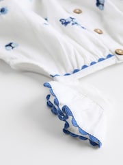 White/Blue Floral Embroidered Baby Woven Romper (0mths-2yrs) - Image 7 of 8