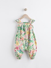 Green Floral Baby 100% Cotton Woven Jumpsuit (0-18mths) - Image 2 of 6