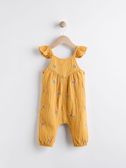 Ochre Yellow Embroidered Baby 100% Cotton Woven Jumpsuit (0mths-2yrs) - Image 1 of 6