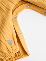 Ochre Yellow Embroidered Baby 100% Cotton Woven Jumpsuit (0mths-2yrs) - Image 5 of 6