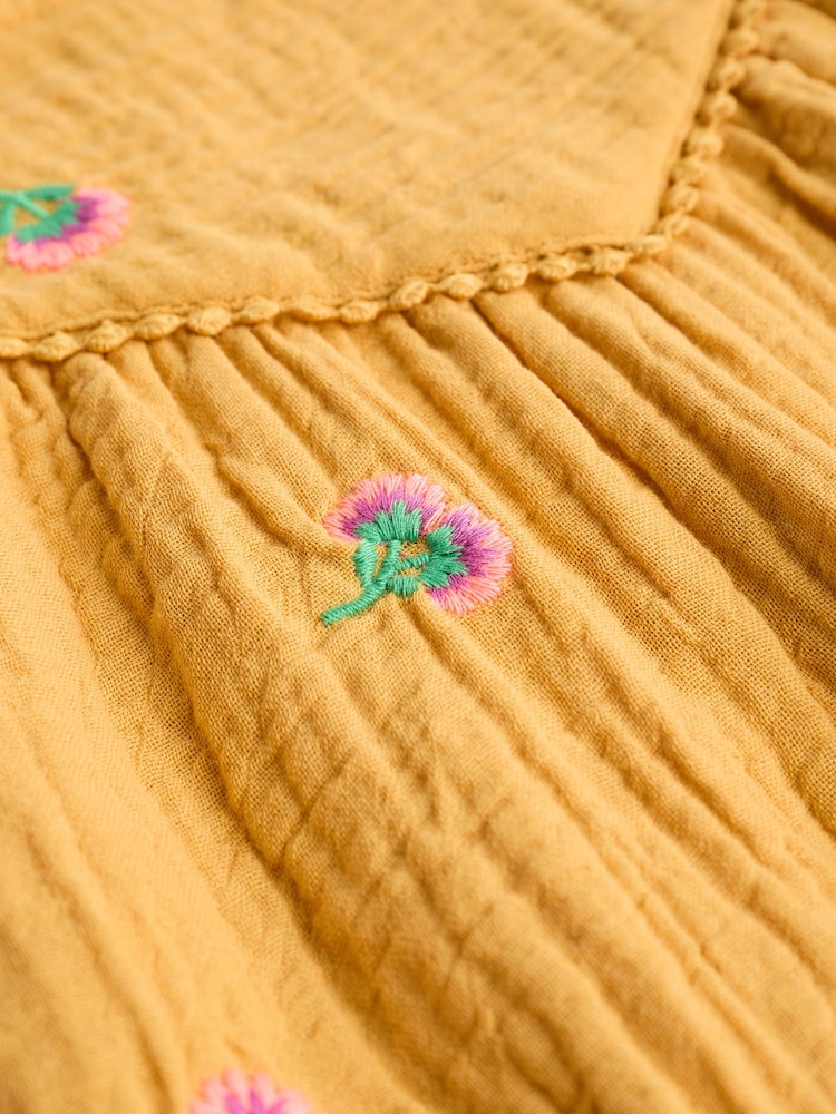 Ochre Yellow Embroidered Baby 100% Cotton Woven Jumpsuit (0mths-2yrs) - Image 6 of 6