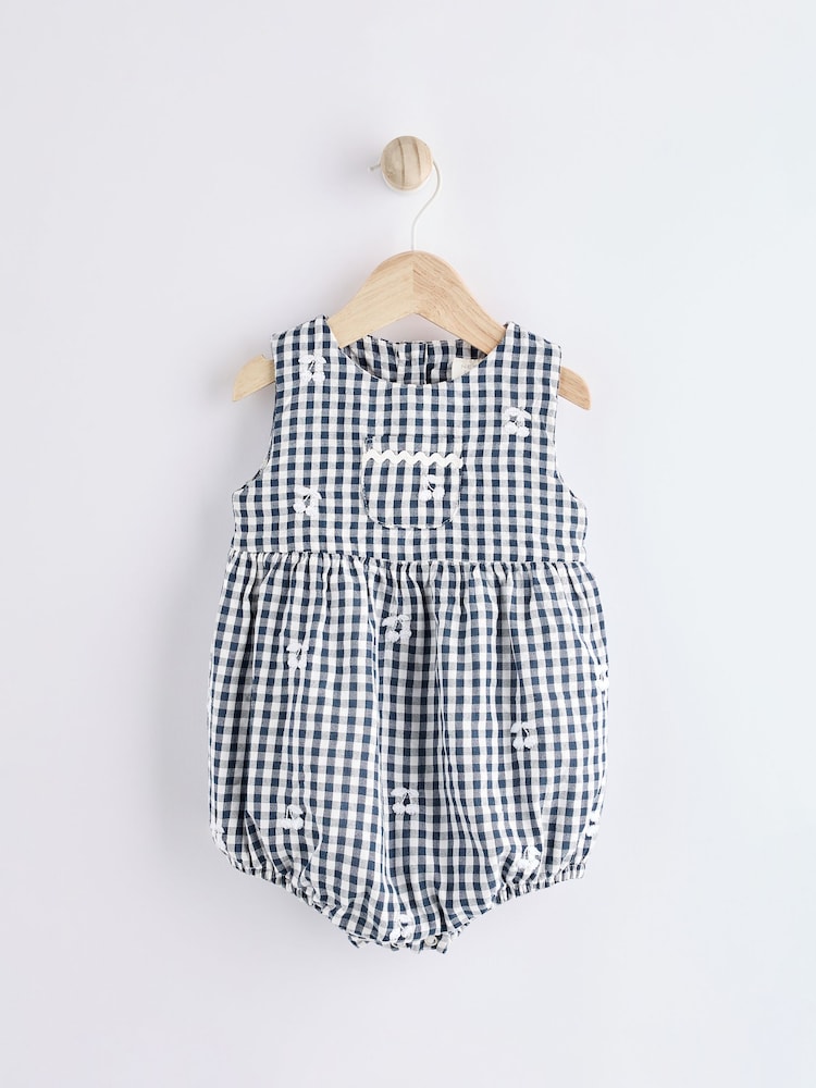 Navy Blue/White Gingham Woven Baby Bloomer Romper (0mths-2yrs) - Image 1 of 9 Navy Blue/White Gingham Woven Baby Bloomer Romper (0mths-2yrs) - Image 1 of 9