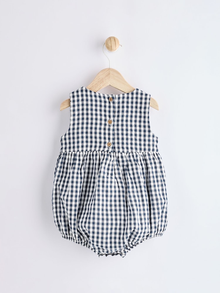 Navy Blue/White Gingham Woven Baby Bloomer Romper (0mths-2yrs) - Image 2 of 9 Navy Blue/White Gingham Woven Baby Bloomer Romper (0mths-2yrs) - Image 2 of 9
