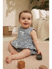 Navy Blue/White Gingham Woven Baby Bloomer Romper (0mths-2yrs) - Image 8 of 9