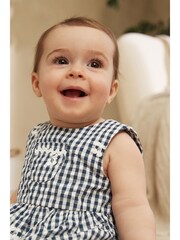 Navy Blue/White Gingham Woven Baby Bloomer Romper (0mths-2yrs) - Image 9 of 9