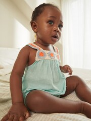 Aqua Blue/Coral Baby Crochet Bloomer 100% Cotton Romper (0mths-2yrs) - Image 1 of 1