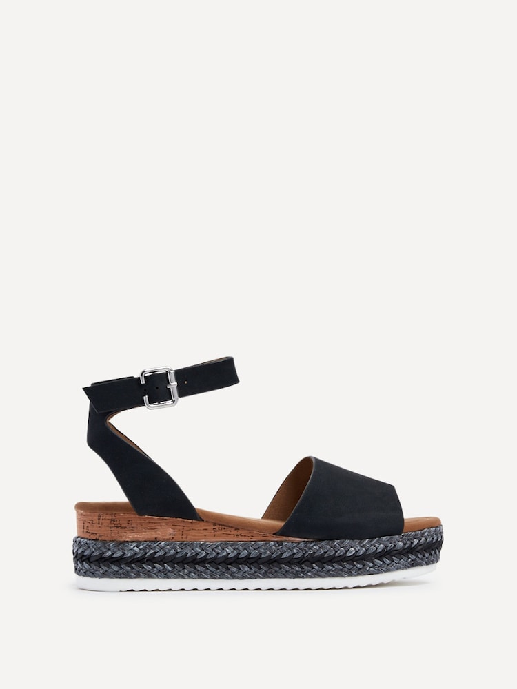 Linzi Black Coast Two-Part Espadrille Wedges With Metallic Plaited Trim - Image 2 of 5