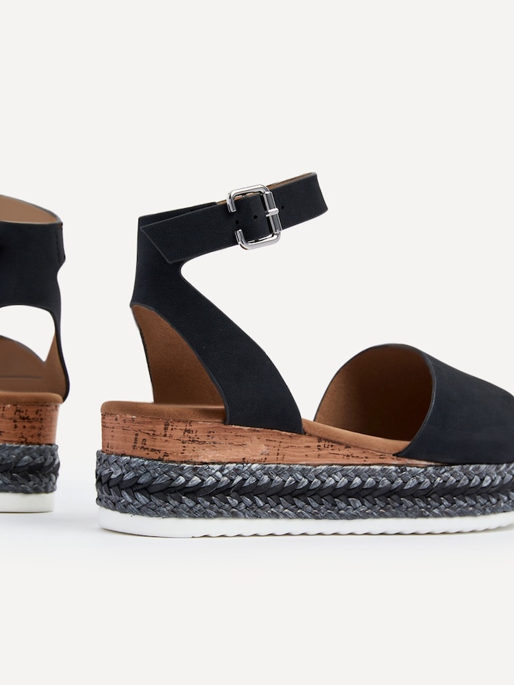 Linzi Black Coast Two-Part Espadrille Wedges With Metallic Plaited Trim - Image 5 of 5
