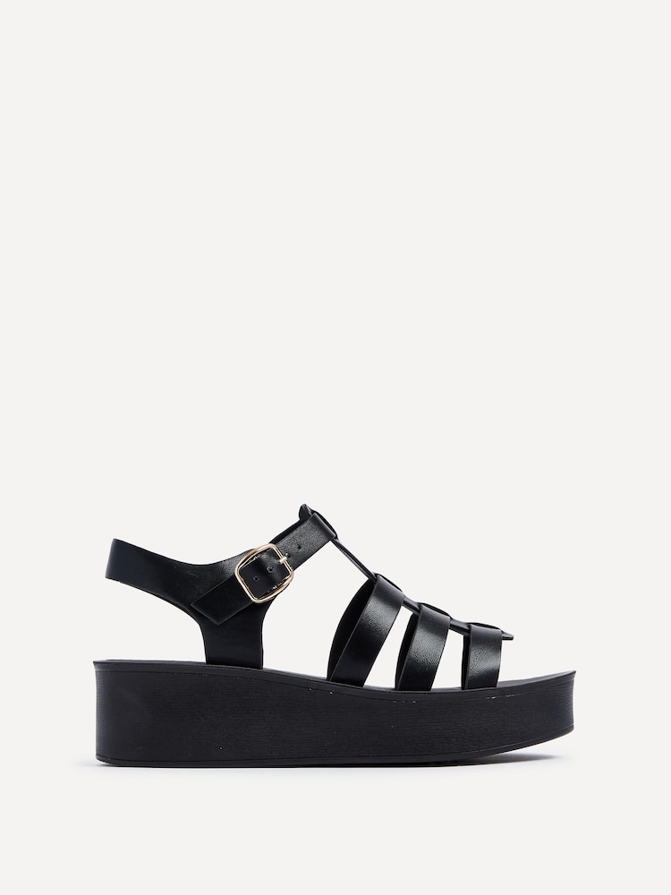 Linzi Black Rhoades Gladiator Inspired Flatform Sandals - Image 2 of 5