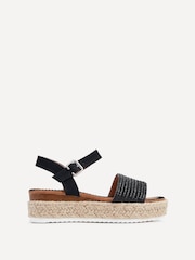 Linzi Black Panama Two Part Raffia Flatform Sandals - Image 2 of 5