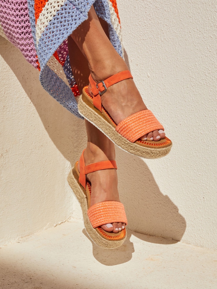 Linzi Orange Panama Two Part Raffia Flatform Sandals - Image 1 of 5