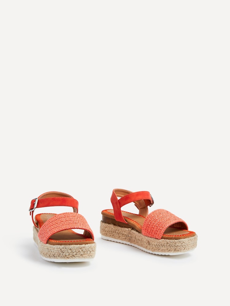 Linzi Orange Panama Two Part Raffia Flatform Sandals - Image 3 of 5