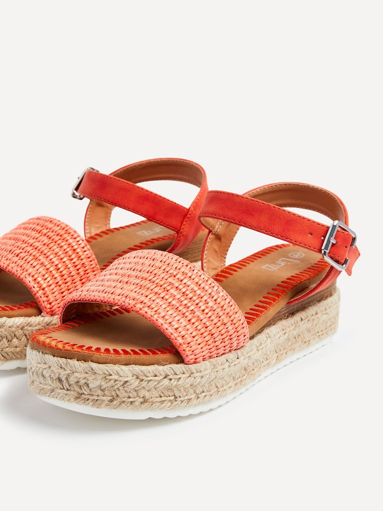 Linzi Orange Panama Two Part Raffia Flatform Sandals - Image 4 of 5