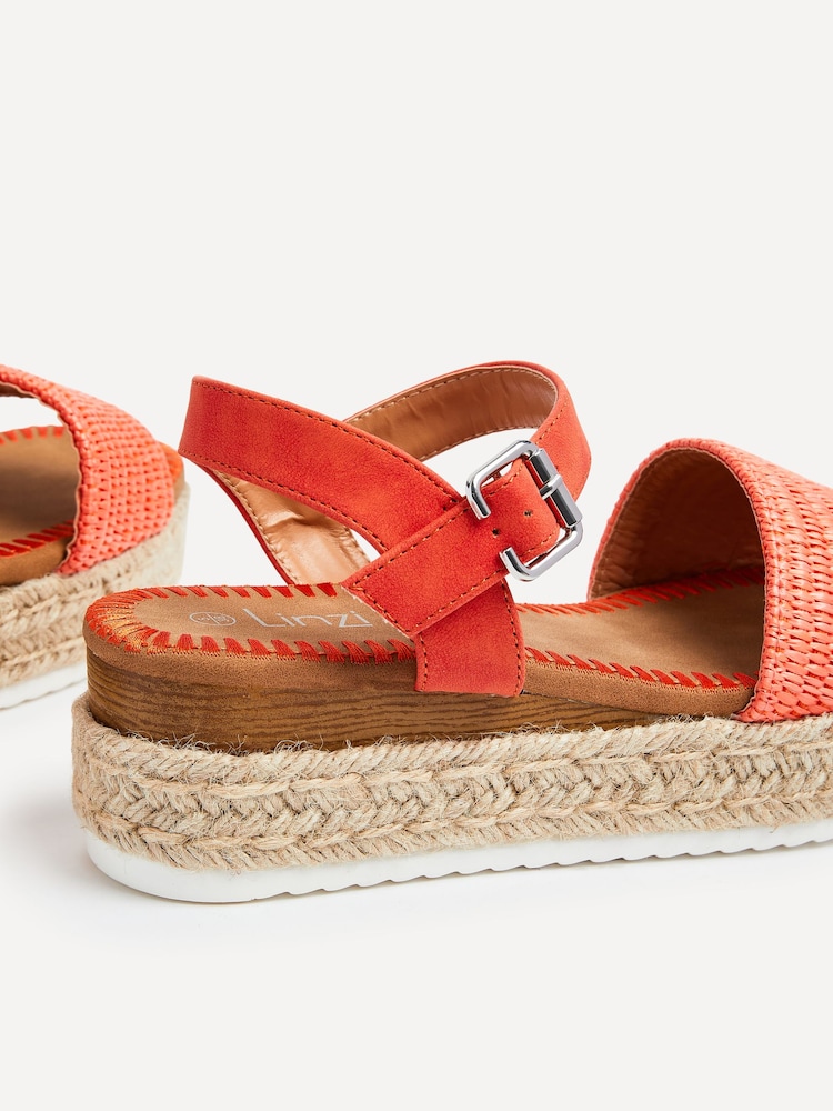 Linzi Orange Panama Two Part Raffia Flatform Sandals - Image 5 of 5