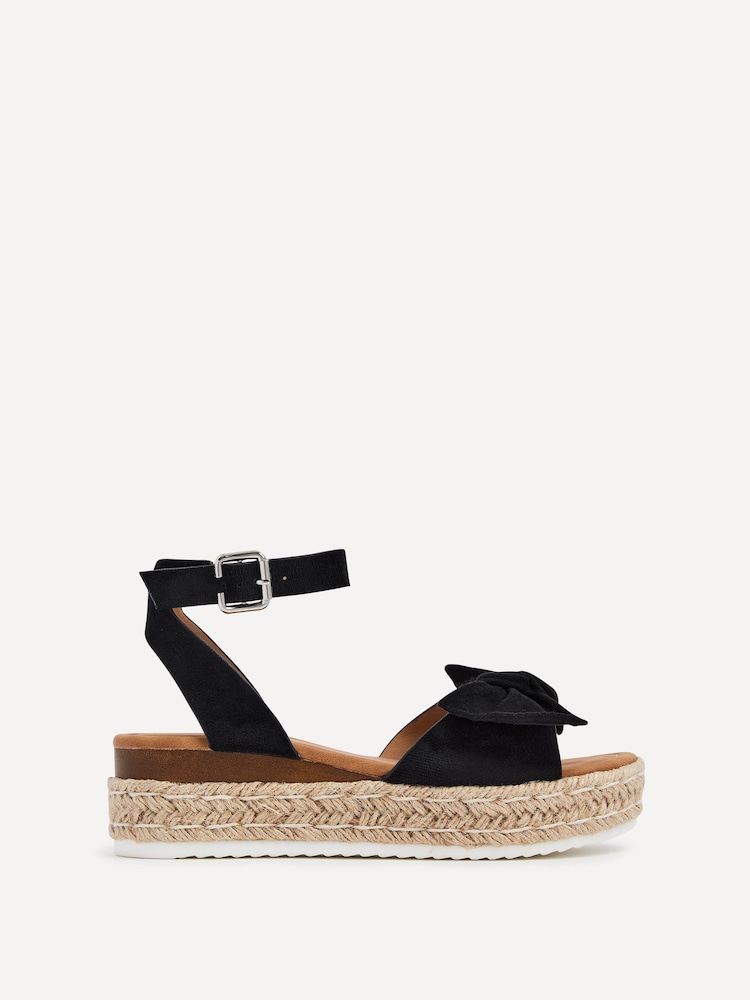 Linzi Black Dove Bow Detail Espadrille Inspired Platform Wedges - Image 2 of 5