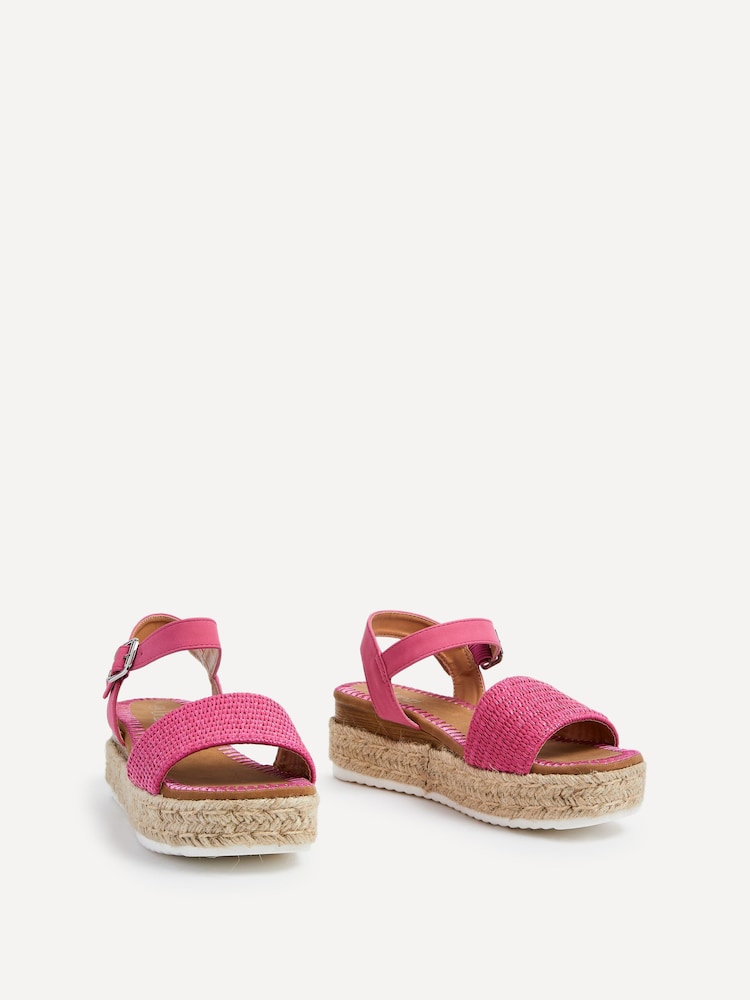 Linzi Pink Panama Two Part Raffia Flatform Sandals - Image 3 of 5