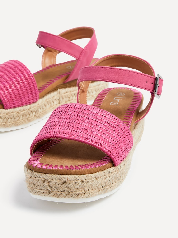 Linzi Pink Panama Two Part Raffia Flatform Sandals - Image 4 of 5
